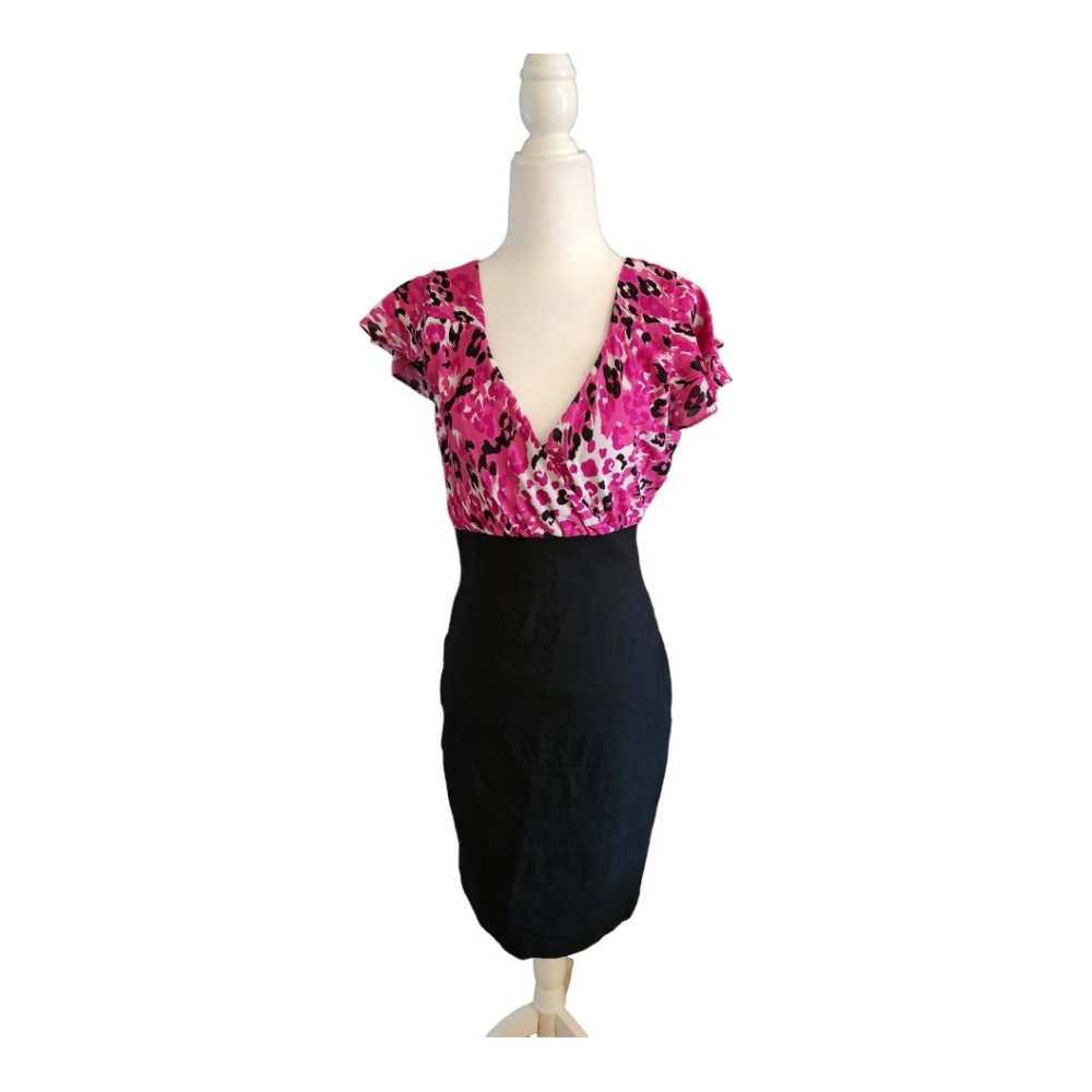 Nicole Miller Dress Pink and Black Top Fitted Bodice Size 8